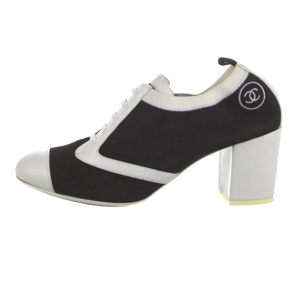 CHANEL Black and White Block Heel Shoes